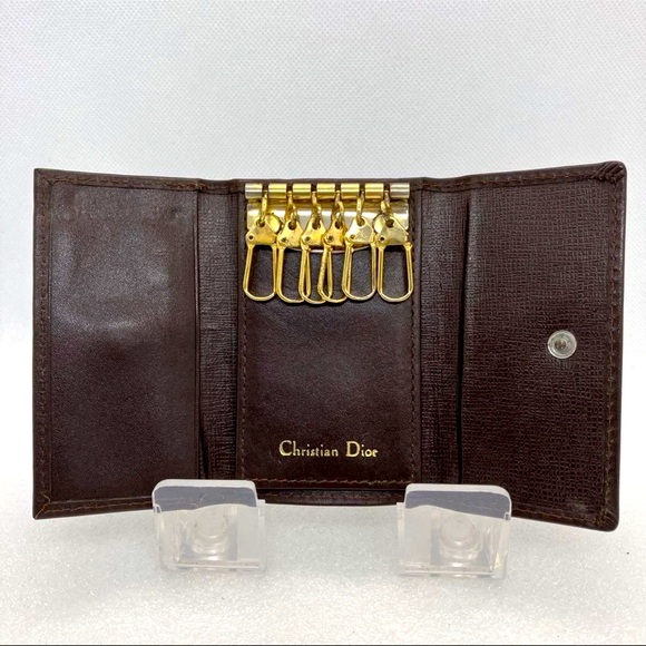 Dior Dark Brown Leather Key Holder with Gold Accents - Picture 1 of 12